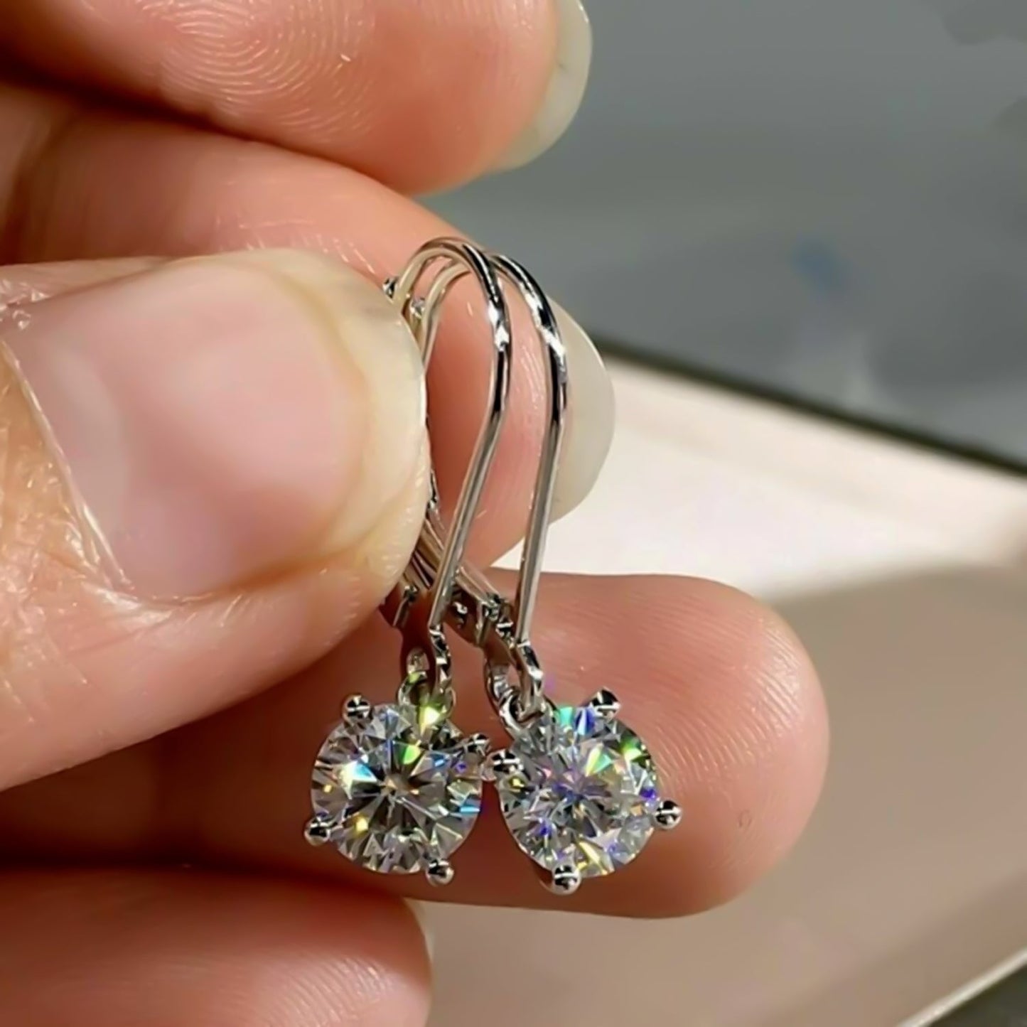 4 ct DEW Certified White Moissanite Gold Vermeil Dangler Earrings In Gold Vermeil