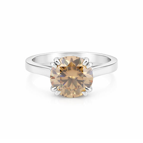 3.21 Ct Round Cut Champagne Lab Grown Diamond Ring — VS1 Clarity, 18k Gold Vermeil