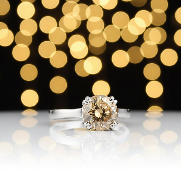 3.45ct DEW Champagne Moissanite Round Solitaire Ring