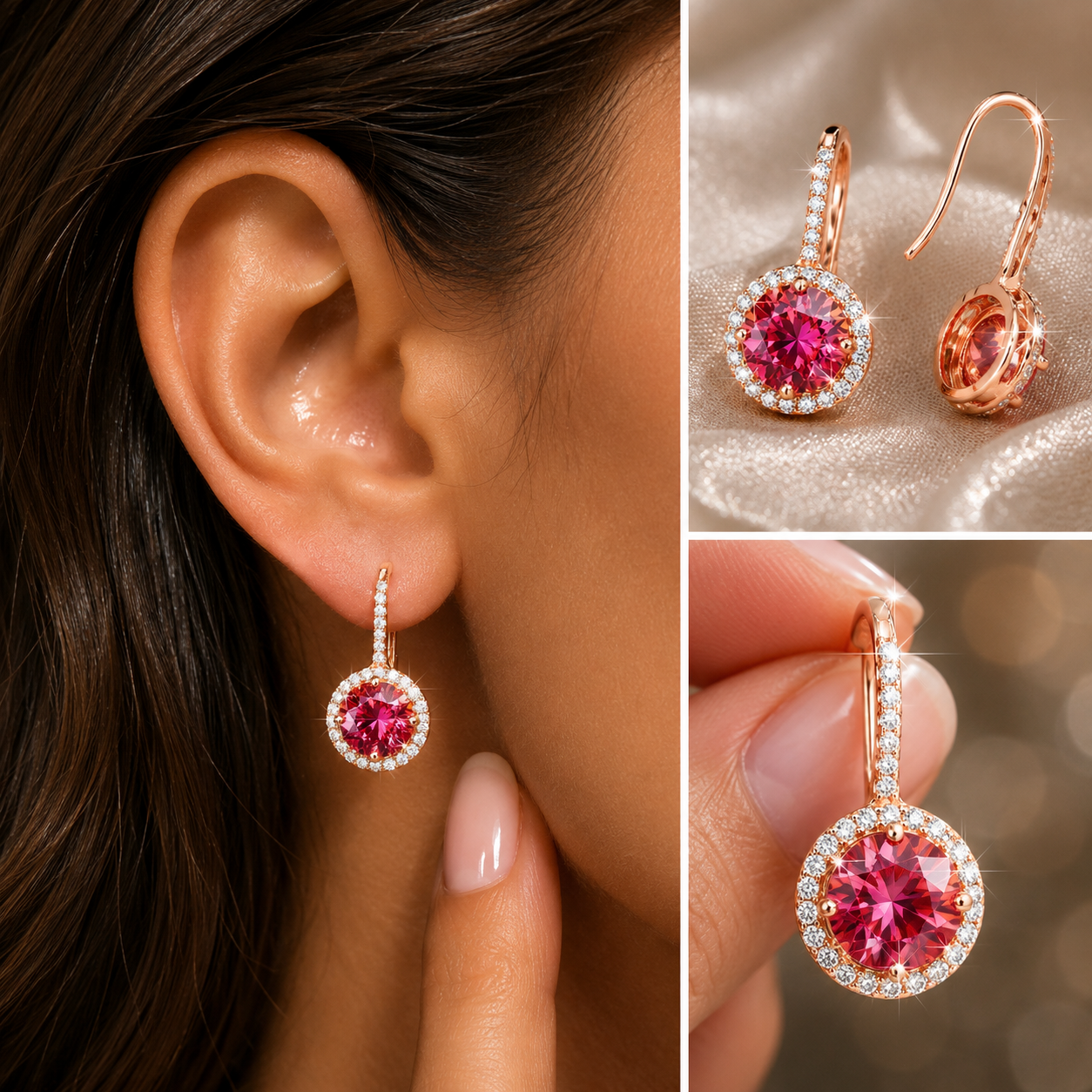 Moissanite 4 ct DEW Certified Pink Moisanite Solitaire Earrings in Gold Vermeil For Aniversary