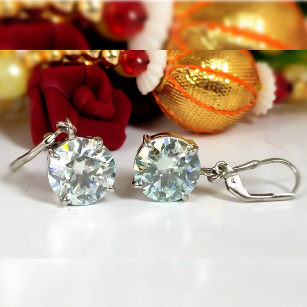 Certified 7.3 ct DEW White Moissanite Solitaire Dangler Earrings In Gold Vermeil