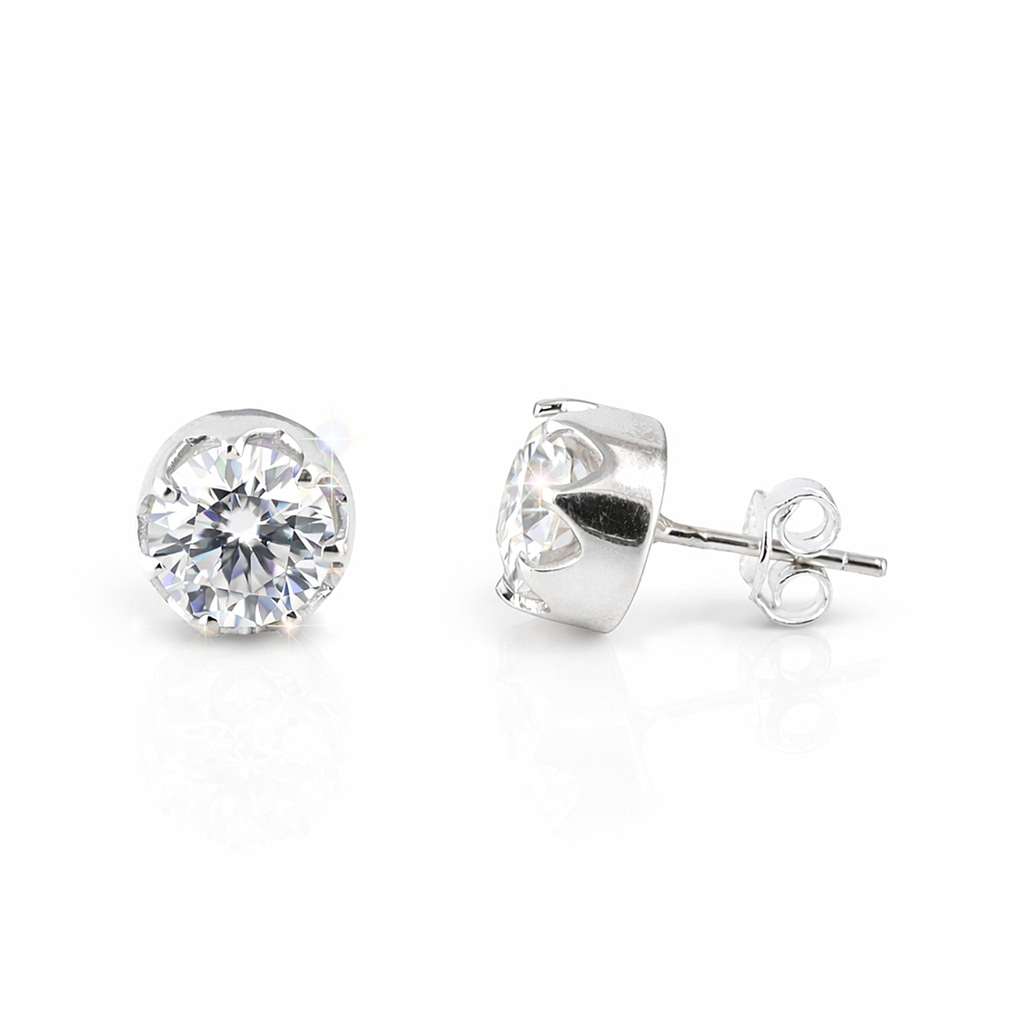 6 ct DEW Certified Round Cut White Moissanite Solitaire Studs In Gold Vermeil