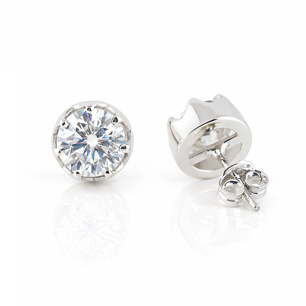 6 ct DEW Certified Round Cut White Moissanite Solitaire Studs In Gold Vermeil