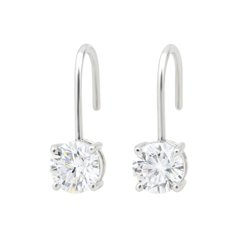 10 ct DEW Certified Round Cut White Moissanite Dangler Earrings Vermeil 925 Silver