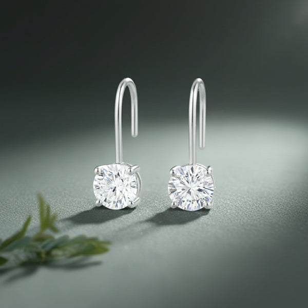 10 ct DEW White Moissanite Dangler Earrings Gold Vermeil Certified Great Sparkle