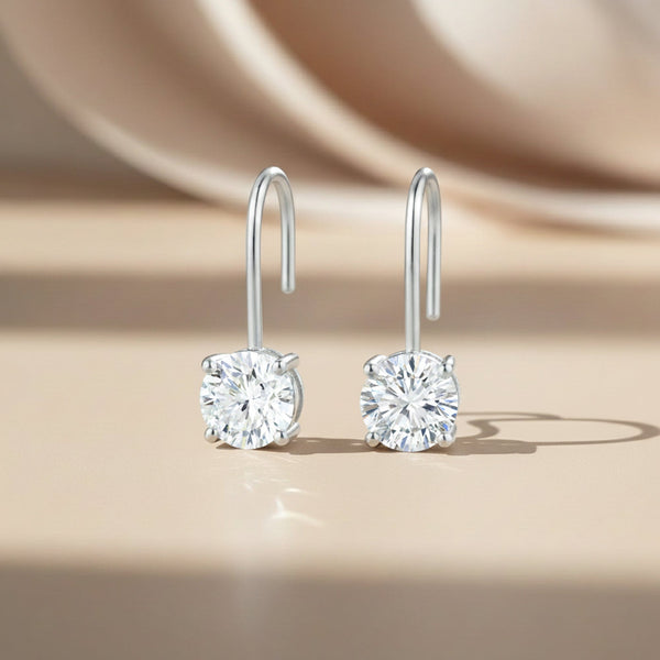 10 ct DEW White Moissanite Dangler Earrings Gold Vermeil Certified Great Sparkle