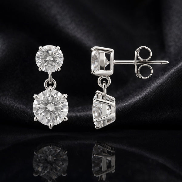 Certified 6.00 ct DEW White Moissanite Designer Dangler Earrings in Gold Vermeil