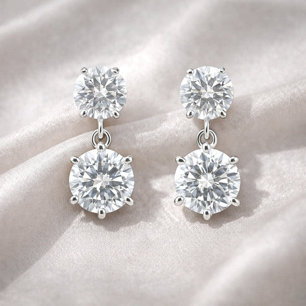 Certified 6.00 ct DEW White Moissanite Designer Dangler Earrings in Gold Vermeil