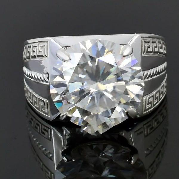 6.65 ct DEW Certified Round Cut White Solitaire Moissanite Ring In Gold Vermeil