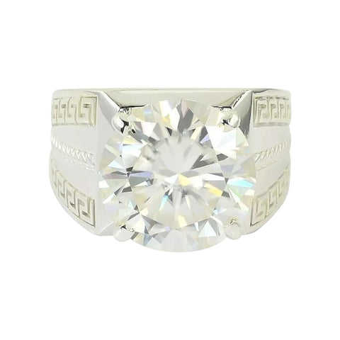 6.65 ct DEW Certified Round Cut White Solitaire Moissanite Ring In Gold Vermeil