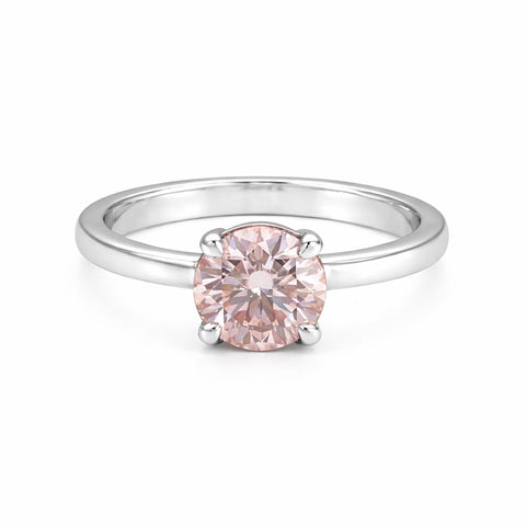 Certified 3 ct DEW Round Cut Pink Moissanite Solitaire Ring in Gold Plated Vermeil