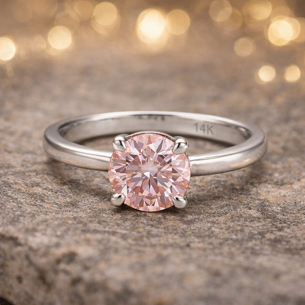 Certified 3 ct DEW Round Cut Pink Moissanite Solitaire Ring in Gold Plated Vermeil