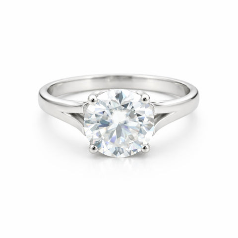2.80 ct DEW Round Cut White Moissanite Solitaire Ring Certified 18K Gold Plated
