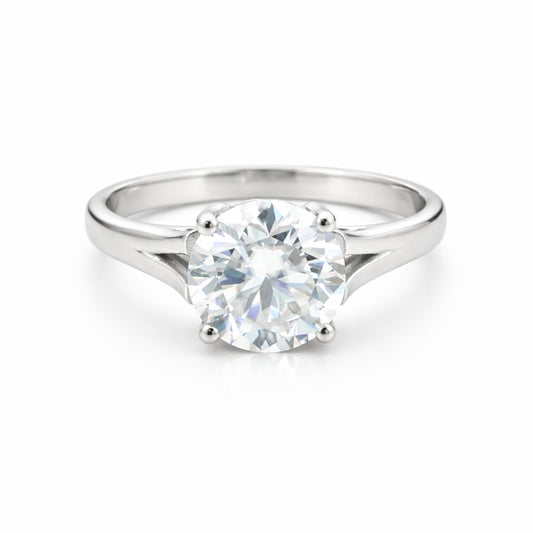 2.80 ct DEW Round Cut White Moissanite Solitaire Ring Certified 18K Gold Plated