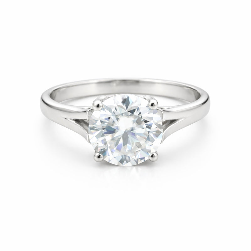 2.80 ct DEW Round Cut White Moissanite Solitaire Ring Certified 18K Gold Plated