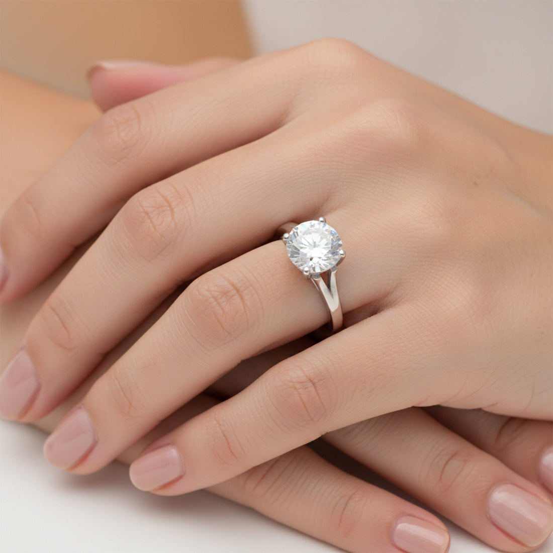 3 ct DEW Round Cut White Moissanite Solitaire Ring In Gold Vermeil Certified