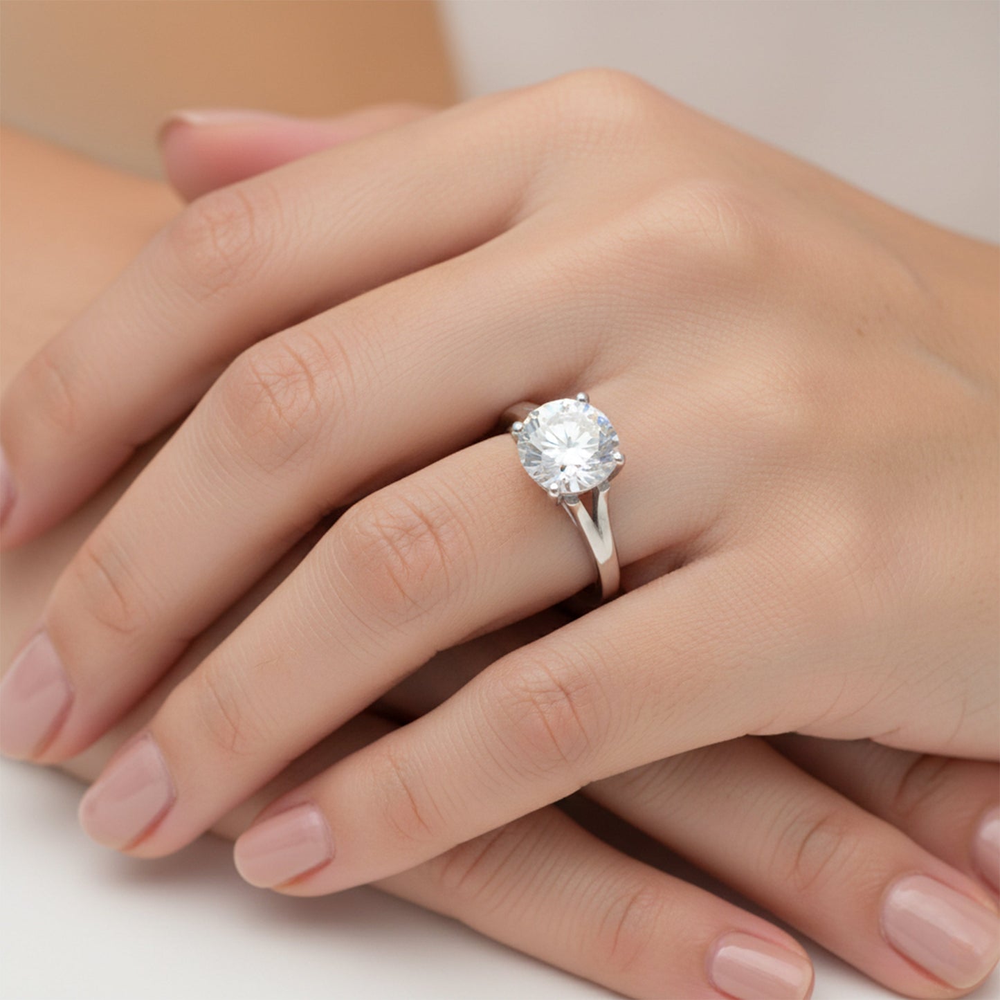 3 ct DEW Round Cut White Moissanite Solitaire Ring In Gold Vermeil Certified