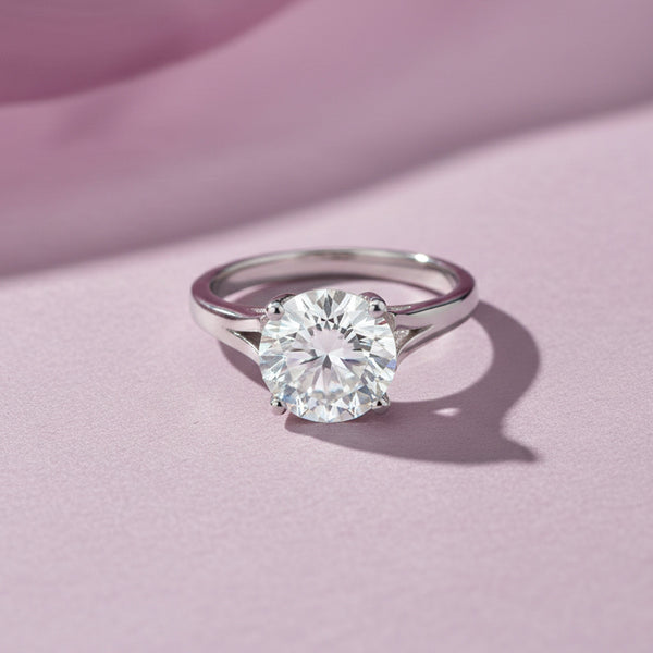 2.80 ct DEW Round Cut White Moissanite Solitaire Ring Certified 18K Gold Plated