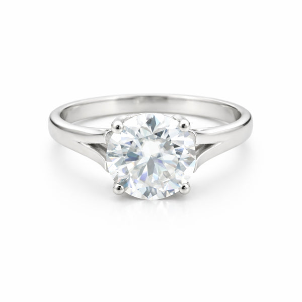 3 ct DEW Round Cut White Moissanite Solitaire Ring In Gold Vermeil Certified