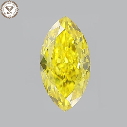 IGI Certified 1.03 Ct. Marquise Modified Brilliant Cut HPHT Diamond Fancy Vivid Yellow VVS2 Clarity