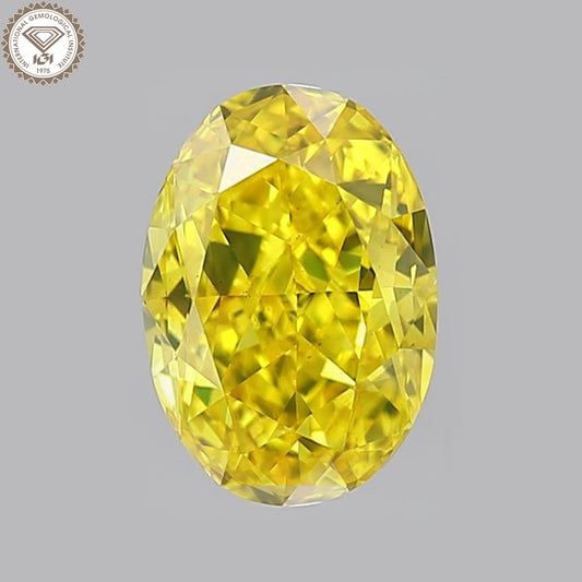 IGI Certified 1.27 Ct. Oval Brilliant Cut HPHT Diamond Fancy Vivid Yellow VS2 Clarity