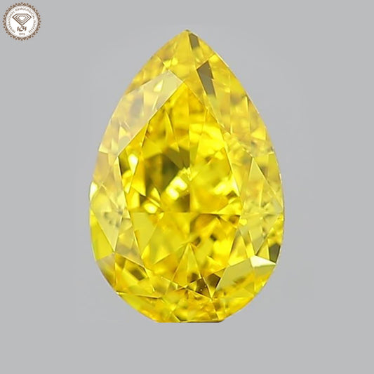 IGI Certified 1.39 Ct. Pear Modified Brilliant Cut HPHT Diamond Fancy Vivid Yellow VS1 Clarity