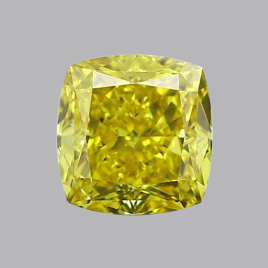 IGI Certified 1.52 Ct. Square Cushion Modified Brilliant Cut HPHT Diamond Fancy Vivid Yellow VS1 Clarity