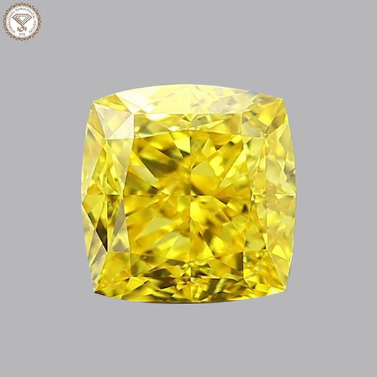 IGI Certified 1.52 Ct. Square Cushion Modified Brilliant Cut HPHT Diamond Fancy Vivid Yellow VS1 Clarity