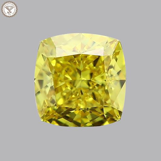 IGI Certified 1.62 Ct. Square Cushion Modified Brilliant Cut HPHT Diamond Fancy Vivid Yellow VVS2 Clarity