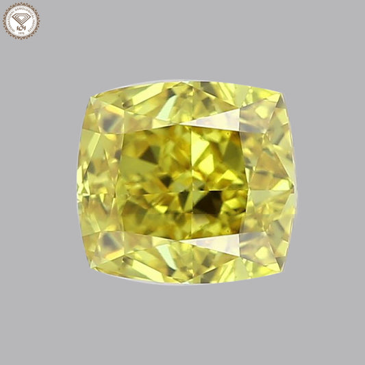 IGI Certified 1.73 Ct. Square Cushion Modified Brilliant Cut HPHT Diamond Fancy Vivid Yellow VS1 Clarity