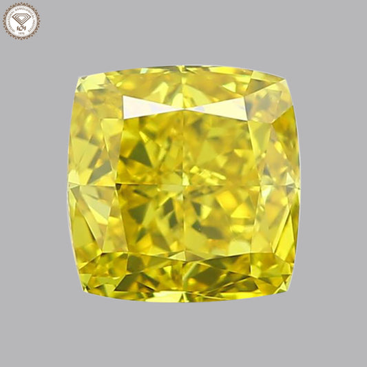 IGI Certified 2.14 Ct. Square Cushion Modified Brilliant HPHT Diamond Fancy Vivid Yellow VS1 Clarity
