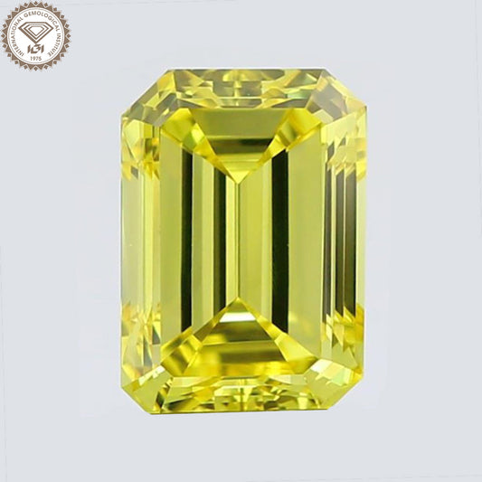 IGI Certified 1.62 Ct. Emerald Cut HPHT Diamond Fancy Vivid Yellow VS1 Clarity
