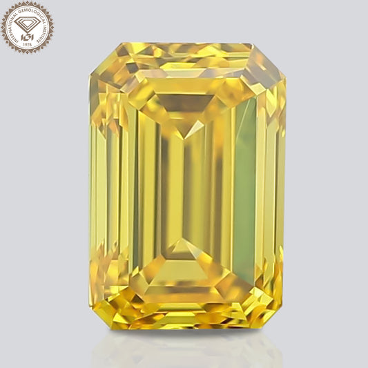 IGI Certified 2.08 Ct. Emerald Cut HPHT Diamond Fancy Vivid Yellow VS1 Clarity