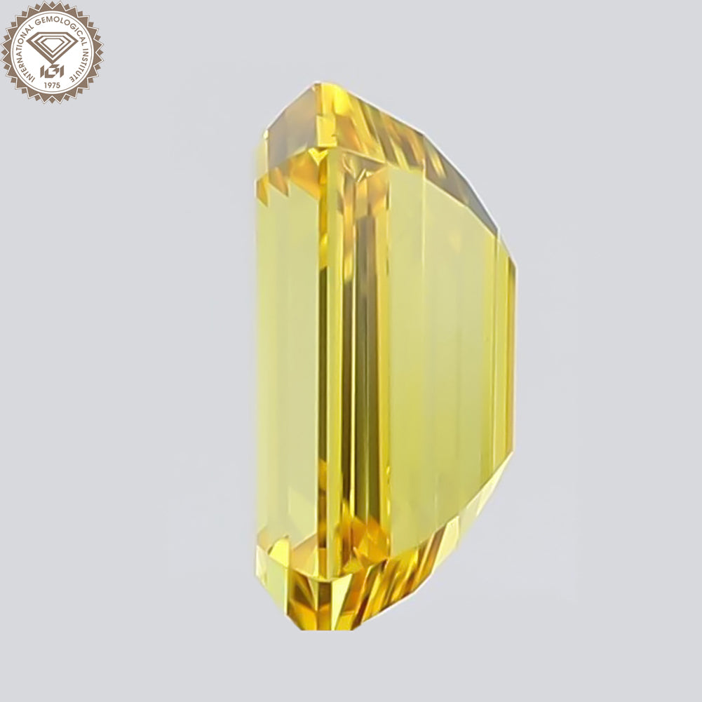 IGI Certified 2.08 Ct. Emerald Cut HPHT Diamond Fancy Vivid Yellow VS1 Clarity