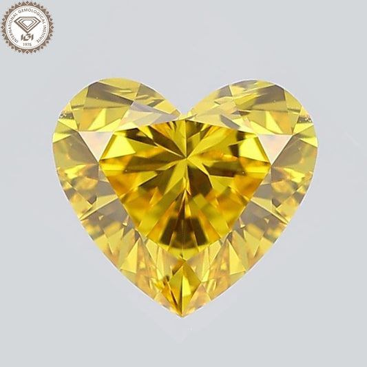 IGI Certified 1.09 Ct. Heart Brilliant Cut HPHT Diamond Fancy Vivid Yellow VS1 Clarity