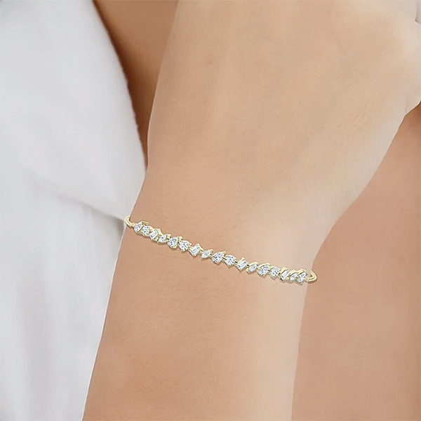 2.25CT Multi Cut 14K Yellow Gold Lab-Grown Certified Diamond Tennis Bracelet - GEMHUB
