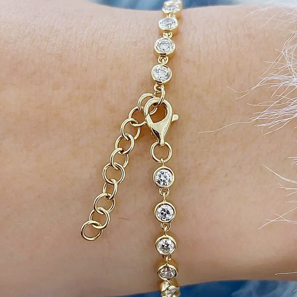 4Ct 100% GH/VS Natural Diamond Women Tennis Bracelet 14Kt Yellow Gold Bezel Set