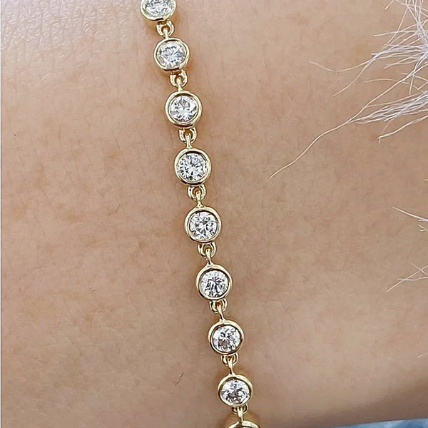 4Ct 100% GH/VS Natural Diamond Women Tennis Bracelet 14Kt Yellow Gold Bezel Set