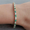 Certify Round Cut Natural Emerald & Diamond Tennis Charm Gift Bracelet 14k Gold