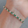 Certify Round Cut Natural Emerald & Diamond Tennis Charm Gift Bracelet 14k Gold