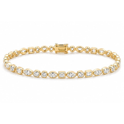 10Ct Multi Shape Lab-Grown Diamond Bezel Wedding Tennis Bracelet 14k Solid Gold