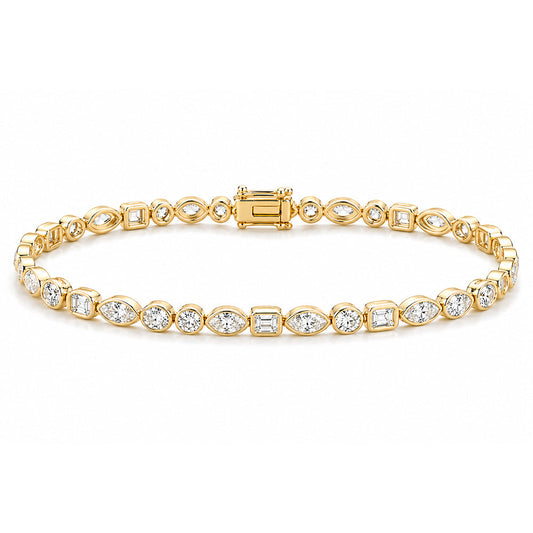 10Ct Multi Shape Lab-Grown Diamond Bezel Wedding Tennis Bracelet 14k Solid Gold