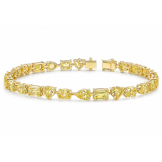 14k Gold Fancy Yellow Lab-Grown Diamond Multi Cut Women's Tennis Bracelet