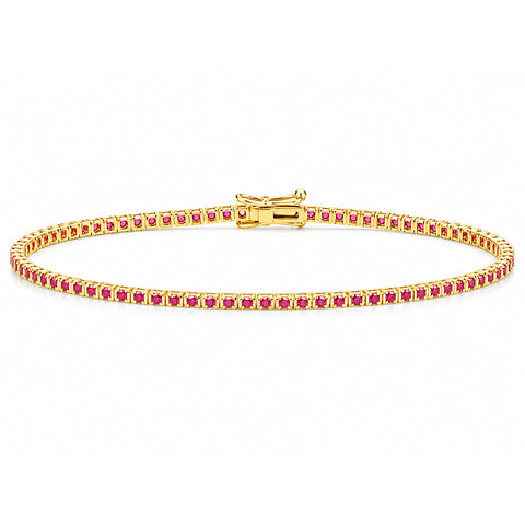 3Ct Round Cut Certified Natural Red Ruby Tennis Bracelet For Her 14k Yellow Gold