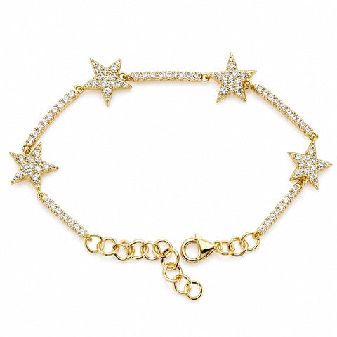 14k Yellow Gold 4Ct Round Natural Diamond Star Shape Bracelet Certified GH/SI