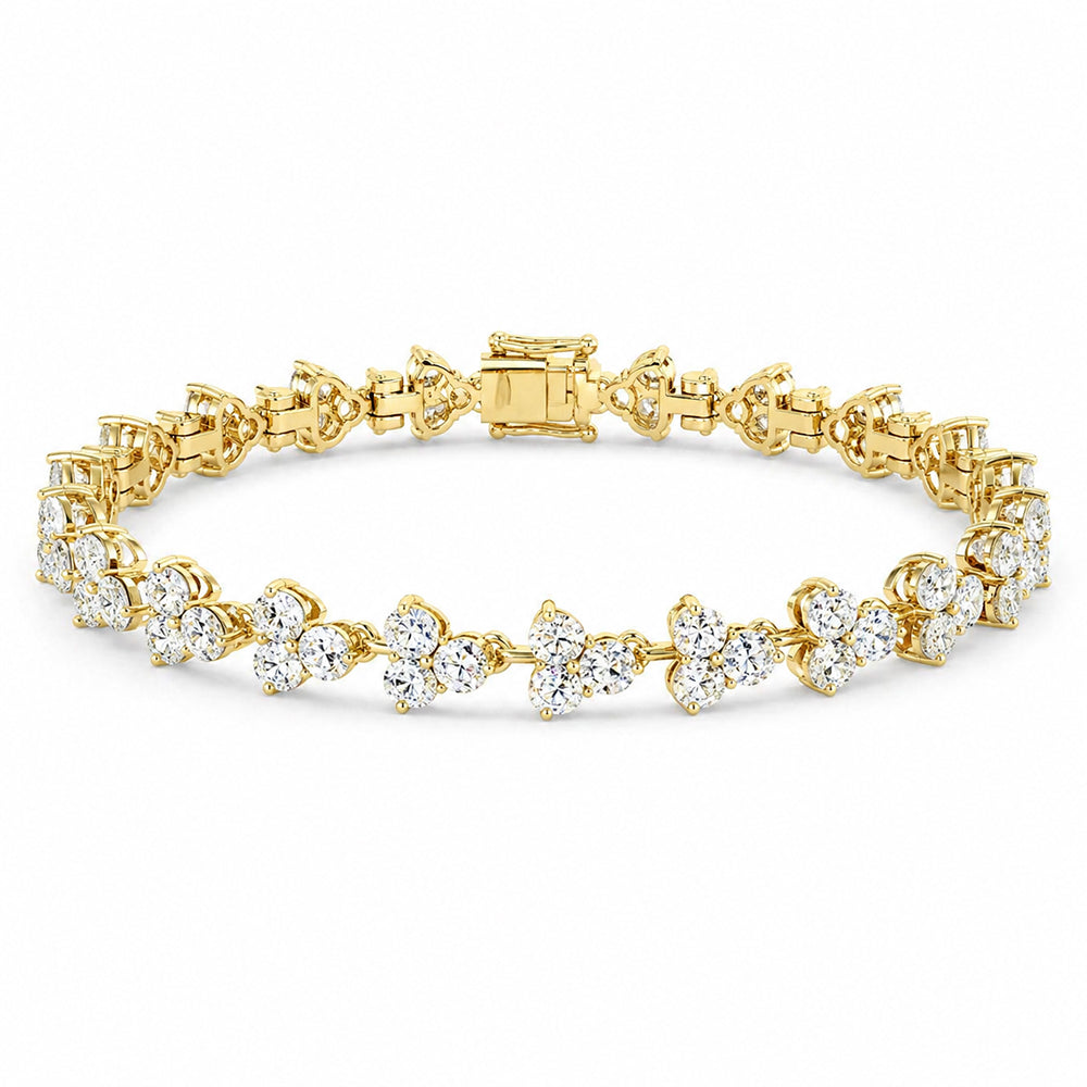 100% Natural Diamond Wedding Engagement 3-Stone Tennis Bracelet 14Kt Yellow Gold