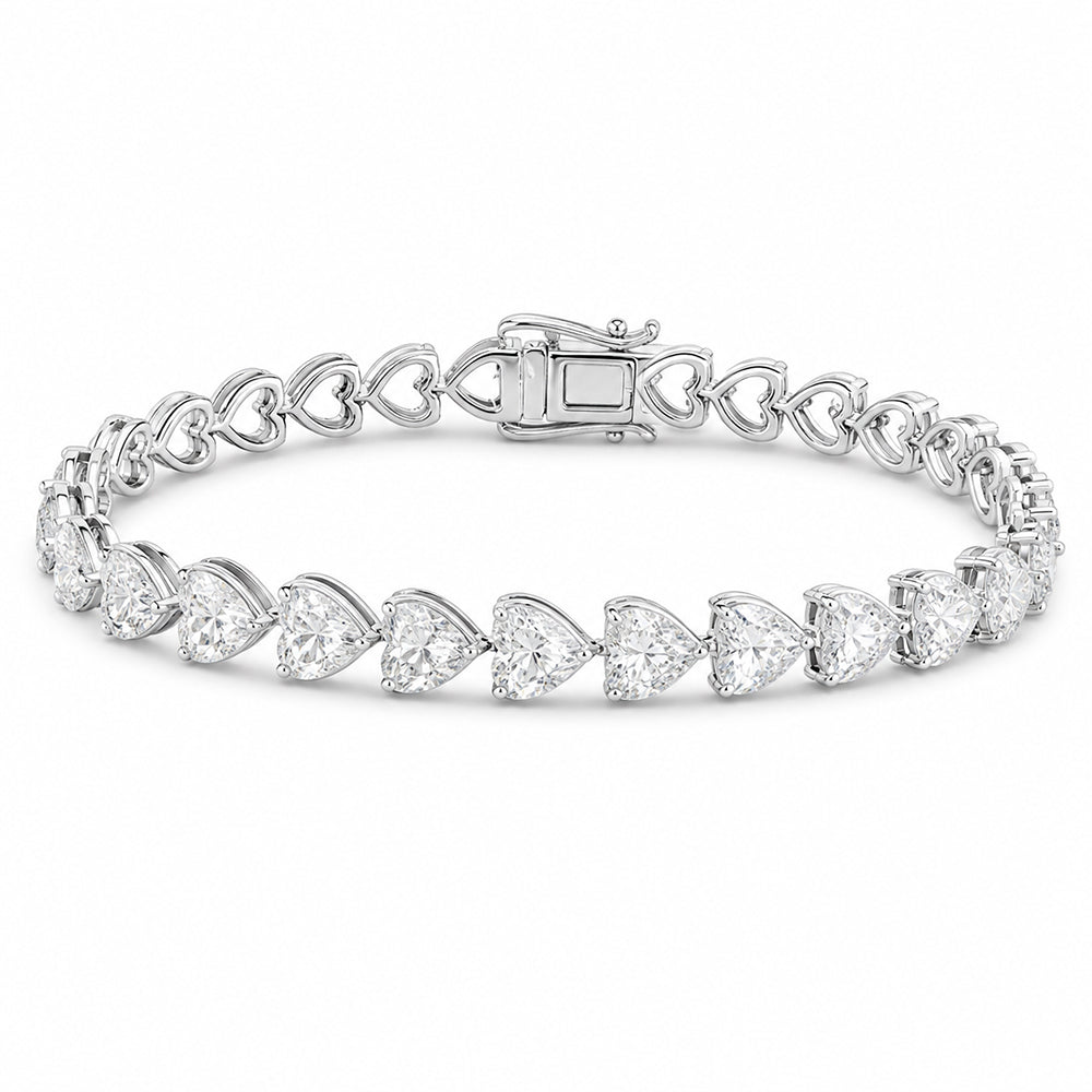 14K White Gold Heart-Cut Lab-Grown Diamond Tennis Bracelet Mother's Special Gift