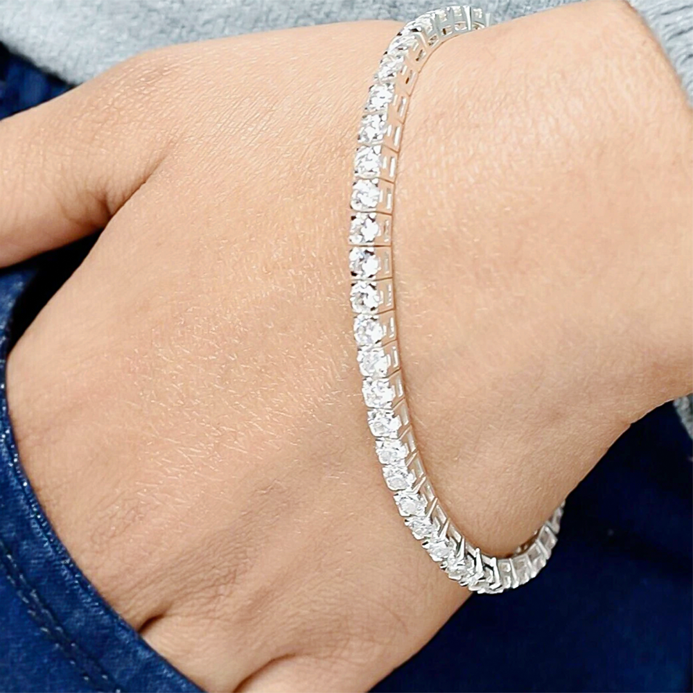 5Ct Round Cut GH/VS Natural Diamond Tennis Bracelet Birthday Gift 14k White Gold - GEMHUB