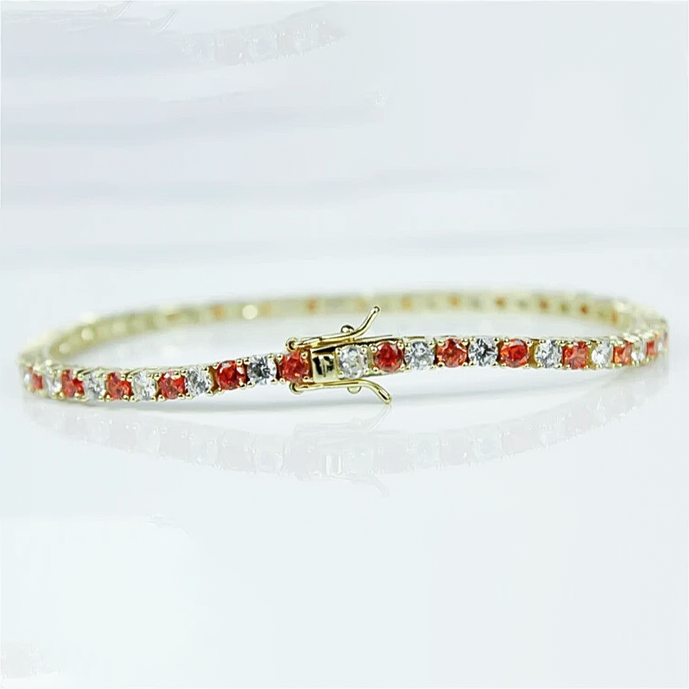 14k Gold Natural Orange Sapphire & Diamond Tennis Bracelet For Wedding Gift - GEMHUB