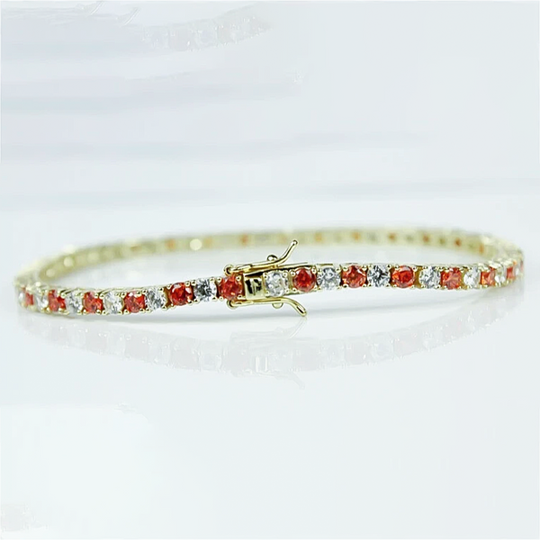 14k Gold Natural Orange Sapphire & Diamond Tennis Bracelet For Wedding Gift - GEMHUB